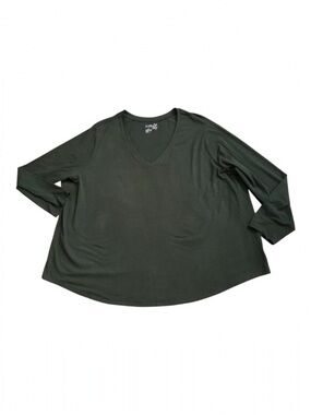 Terra & Sky Tunic Tee Womens Plus Size 4X Green V Neck Long Sleeve Stretch Top